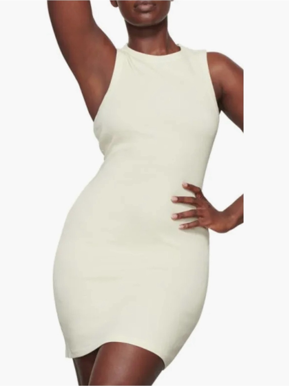 Skims Bodycon Ribbed Tank Dress Bone Cream Women XL Racerback Jersey Stretch